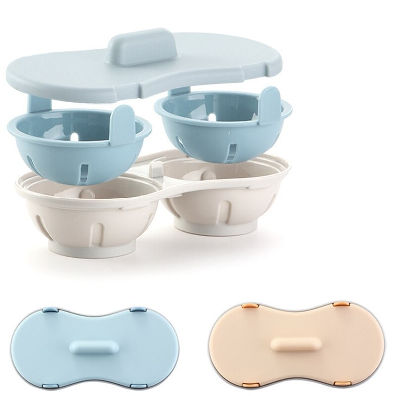 Krabica na dusené vajíčka, kreatívny mikrovlnný tácok na dusené vajíčka, forma na dve vajíčka, kuchynský dvojvrstvový odtok, tanier na dusené vajíčka