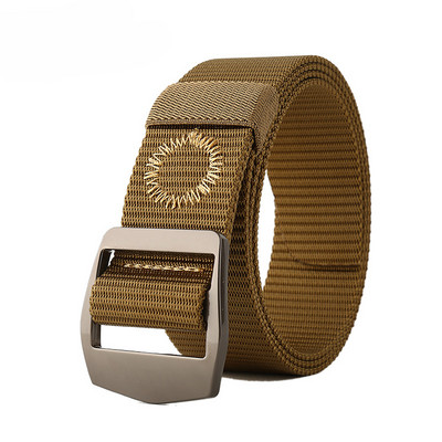 Pánsky textilný opasok s kovovou prackou a výšivkou