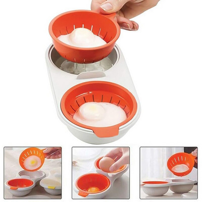 Új Creative Egg Poacher élelmiszer minőségű edények Dupla csésze tojásbojler Gőzölt tojáskészlet Mikrohullámú sütők Konyhai főzőeszközök