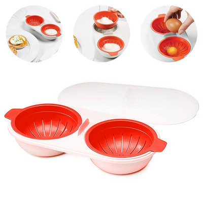 Mikrohullámú tojásos orvvadász Élelmiszer-minőségű edények Dupla csésze tojásbojler Konyha Párolt tojás Otthoni Konyha Szerszámok Főzőeszközök