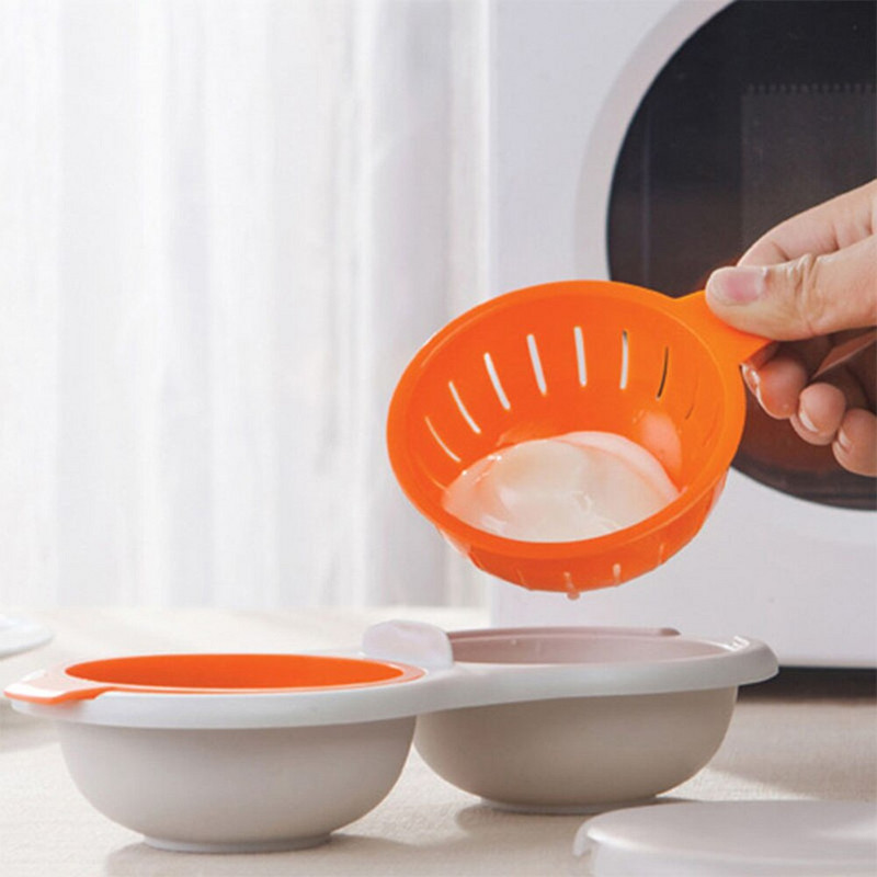 Микровълнова фурна Egg Poacher Double Cup Egg Boiler Kitchen Steamed Egg Set Микровълнови фурни Cooking Food Grade Cookling Кухненски инструменти