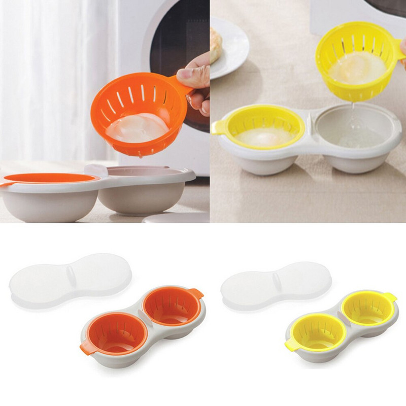 Микровълнова фурна Egg Poacher Double Cup Egg Boiler Kitchen Steamed Egg Set Микровълнови фурни Cooking Food Grade Cookling Кухненски инструменти