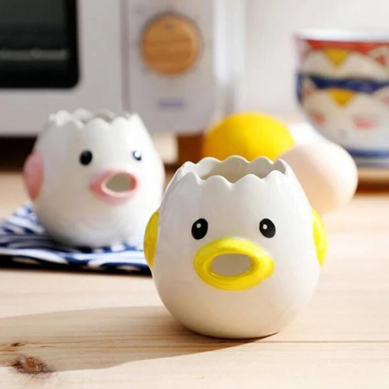 Keramický oddeľovač vajec s kreslenými kuriatkami, oddeľovač bielkov a žĺtkov, kreatívny filter na tekuté vajcia, pečiace náčinie, držiak na vajcia, kuchynské potreby