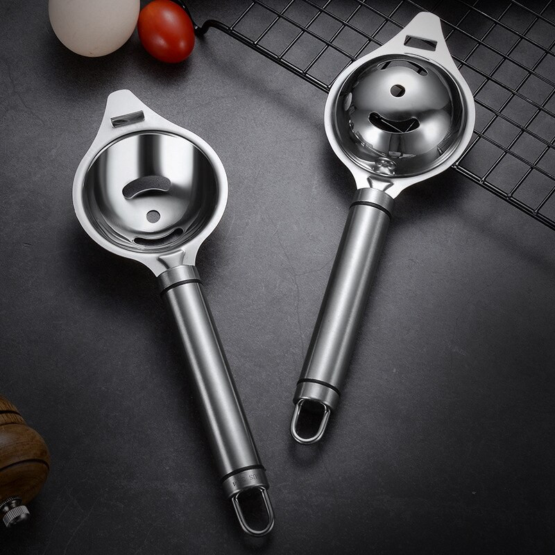 Nerezový biely oddeľovač žĺtkov, pečenie, varenie, kuchynský manuál, sito, filter na vajcia a tekutinu