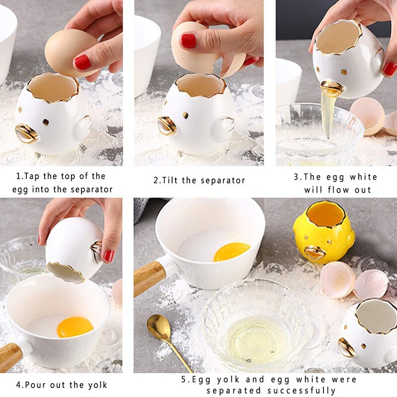Oddeľovač vajec Keramický oddeľovač žĺtkov a bielkov Roztomilý oddeľovač žĺtkov Kreslený roztomilý automatický oddeľovač Kuchynské pomôcky C66