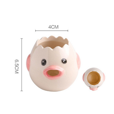 Nástroj na oddeľovanie žĺtkov z vajec, oddeľovač žĺtkov z kuracieho vajíčka, keramika, keramický kreslený oddeľovač vajec s motívom kurčaťa, kuchynské pomôcky