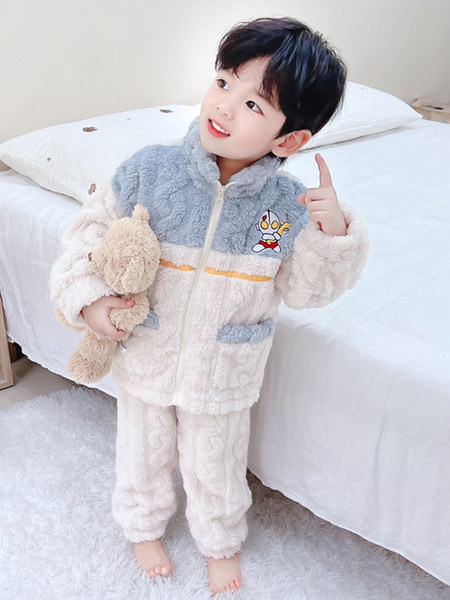 Detské plyšové dvojdielne pyžamo na zips pre chlapcov