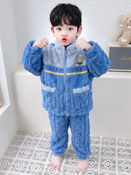 Detské plyšové dvojdielne pyžamo na zips pre chlapcov