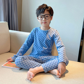 Детска карирана пижама от две части за момчета