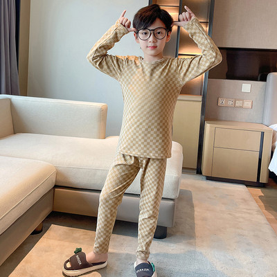 Detské dvojdielne kockované pyžamo pre chlapcov