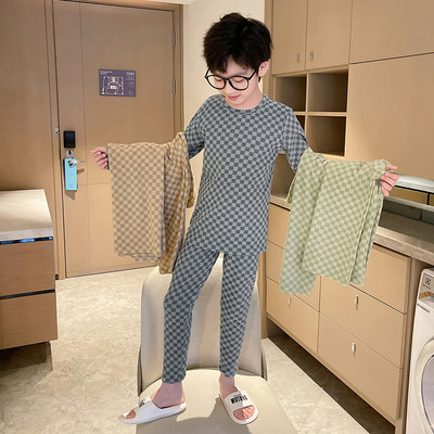 Detské dvojdielne kockované pyžamo pre chlapcov