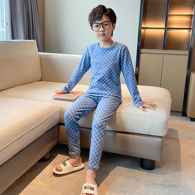 Detské dvojdielne kockované pyžamo pre chlapcov