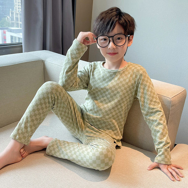 Detské dvojdielne kockované pyžamo pre chlapcov