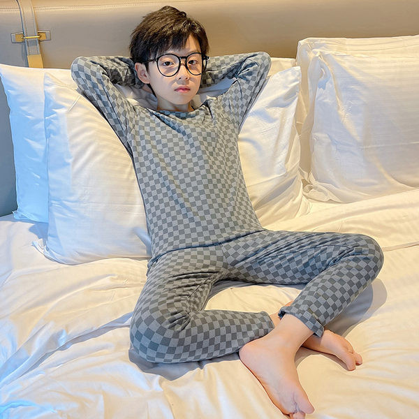 Detské dvojdielne kockované pyžamo pre chlapcov