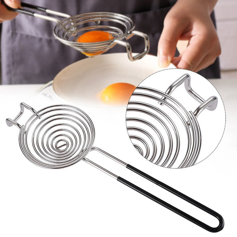 Сепаратор за яйца Удължена дръжка от неръждаема стомана Сепаратор за жълтъци Творчески полезни приспособления за готвене на яйца Кухненски прибори Аксесоари