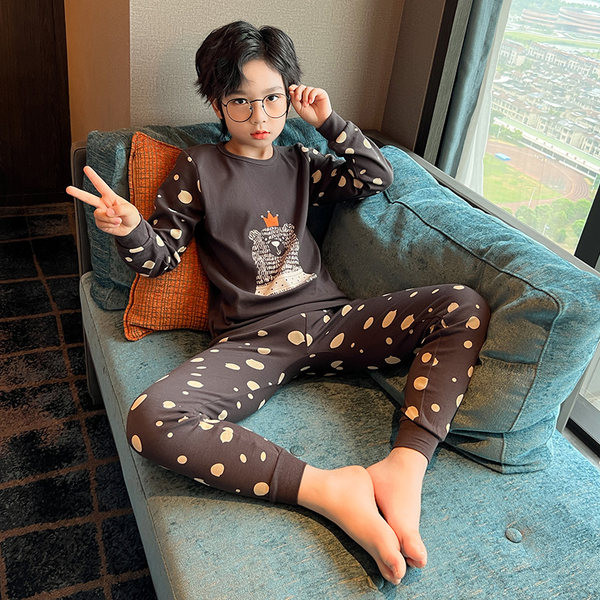 Nové vzorované bodkované blúzkové a spodné pyžamo pre chlapcov