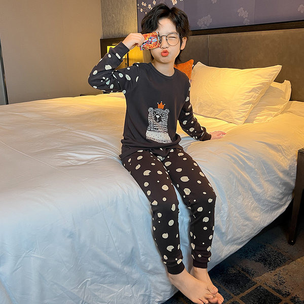 Nové vzorované bodkované blúzkové a spodné pyžamo pre chlapcov