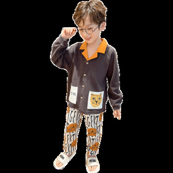 Детска пижама с принт, копчета и джоб за момчета
