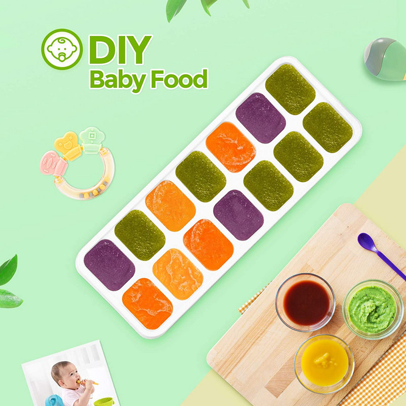 Formičky na ľad, 4 ks, ľahko odnímateľné silikónové a 14 formičiek na ľad s odnímateľným vekom odolným voči striekajúcej vode, kocky ľadu