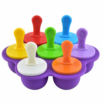 Mini 7 skylučių ledai, silikoninės formos, maisto kokybės kūdikių, pasidaryk pats, vaisių kokteilis ledų daugkartinio naudojimo popsicle namų virtuvės įrankiai, 1 vnt.