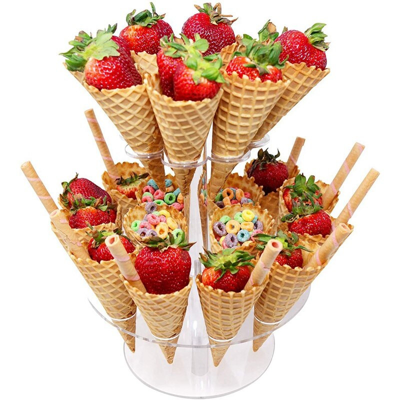 Apvalus skaidraus akrilo mini ledų kūgio laikiklio stovas su 24 skylutėmis sušių rankiniams suktinukams rodyti