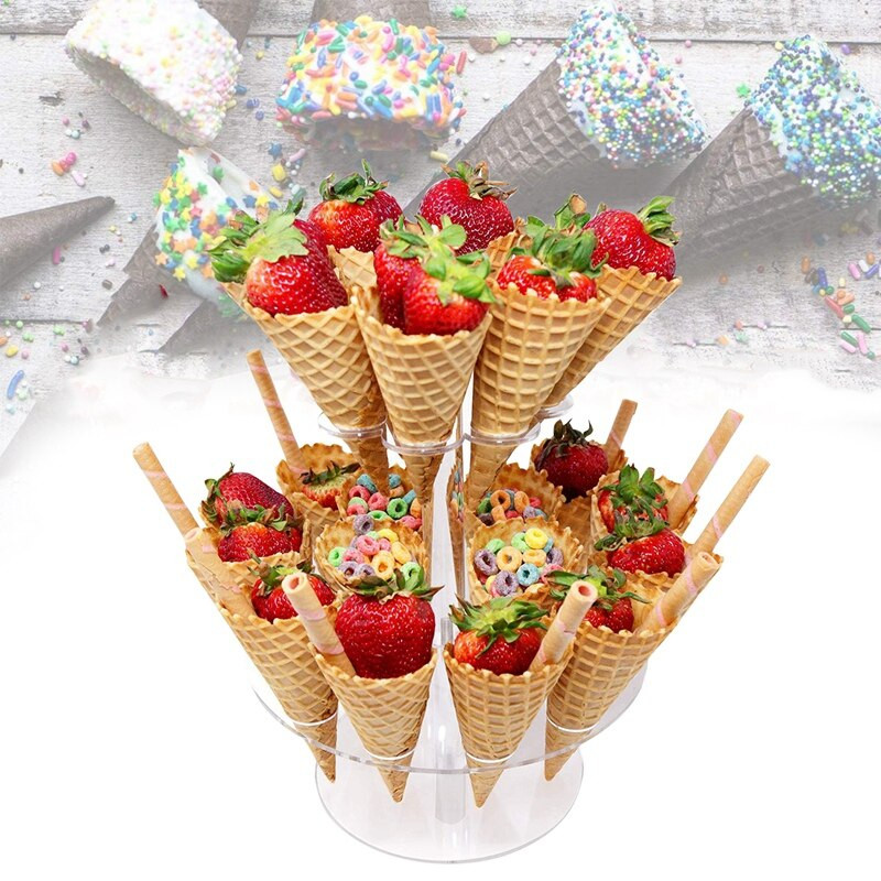 Apvalus skaidraus akrilo mini ledų kūgio laikiklio stovas su 24 skylutėmis sušių rankiniams suktinukams rodyti