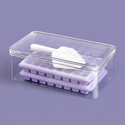 Tácka na ľad s vekom a úložným priestorom na ľad, bez BPA, 22 mriežok, malé tácky na ľad, ľahko sa uvoľňujú na chladné nápoje, kuchynský bar