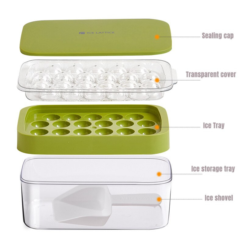 Tácka na ľad s vekom a úložným priestorom na ľad, bez BPA, 22 mriežok, malé tácky na ľad, ľahko sa uvoľňujú na chladné nápoje, kuchynský bar