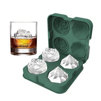 2022 Нова форма за кубчета лед с форма на роза и диамант Уиски, вино Охладете машина за лед Многократна употреба Форма за тава за кубчета лед за фризер с капак