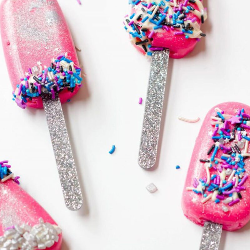 50 ks trblietavých akrylových tyčiniek na zmrzlinu, jednofarebných flitrov, tyčiniek na zmrzlinu, remeslá na zmrzlinu, DIY tyčinka na ľadovú kocku, ručne vyrobený nástroj na pečenie