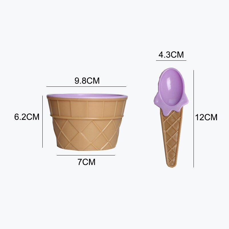 Fais Du Children Bol pentru înghețată din plastic cu lingură conică Cupă pentru desert de culoarea bomboanelor Băutură de ciocolată Accesorii de bucătărie