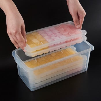 Тип преса Ice Cube Maker Ice Cube Ice Mold Double Layer Creative Ice Storage Box Quick Ice Maker Ледогенератори за фризер с капак