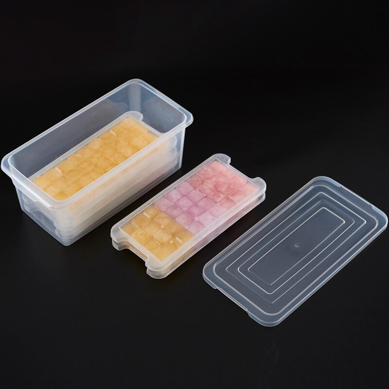 Preso tipas Ledo kubelių gaminimo aparatas Ledo dėžė ledo formelė dvigubo sluoksnio kūrybinė ledo laikymo dėžutė Greita ledo gaminimo ledo padėklai šaldikliui su dangteliu