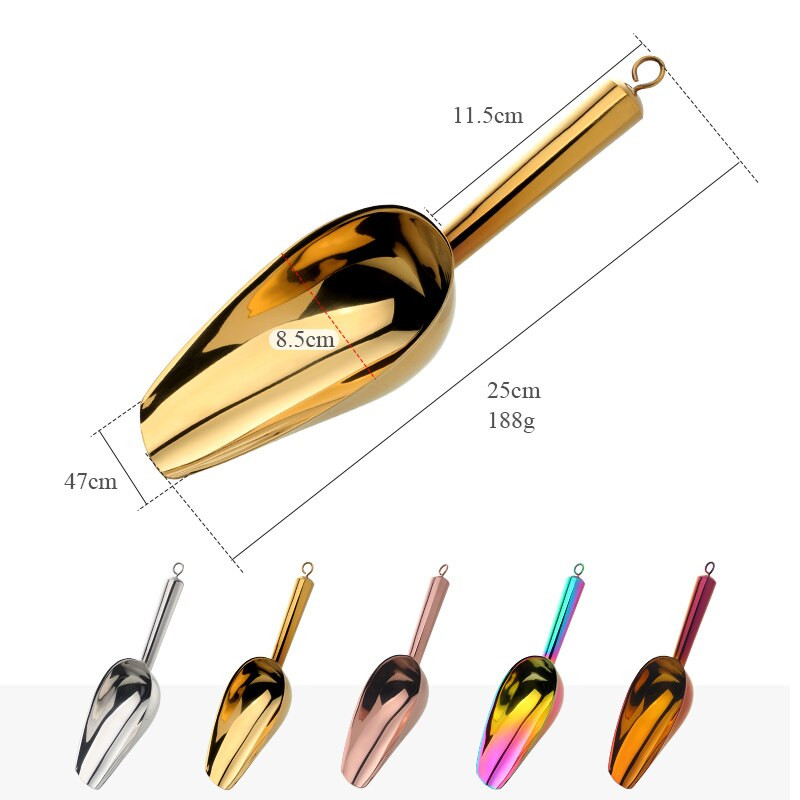 1/2 ks 9,8-palcová nerezová oceľová zlatá škrabka na ľad, suché potraviny, múka, kôš na cukrovinky, lopatka na korenie, bufetová lopata, svadobné barové kuchynské náradie