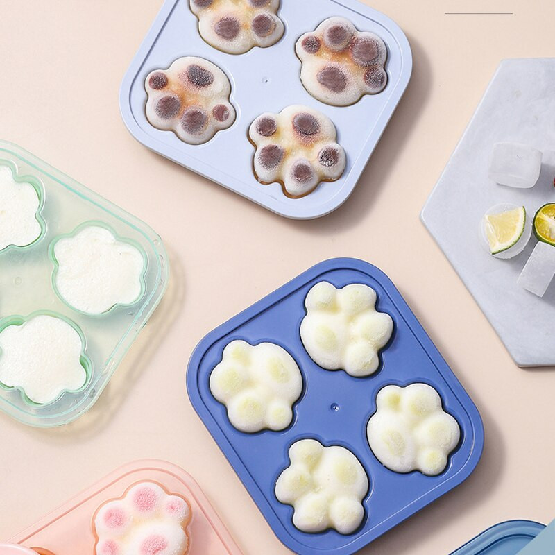 Silikónová forma na ľad v tvare srdca, štvorca, mačacej labky, miska na ľad pre domácnosť, mrazená forma, plastová krabička na ľad s viečkom, kuchynský barový doplnok