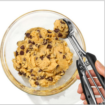 Професионален комплект лъжици за сладолед 3 лъжици за бисквитки за форма за печене от неръждаема стомана със спусък против приплъзване, гумена ръкохватка Кухня