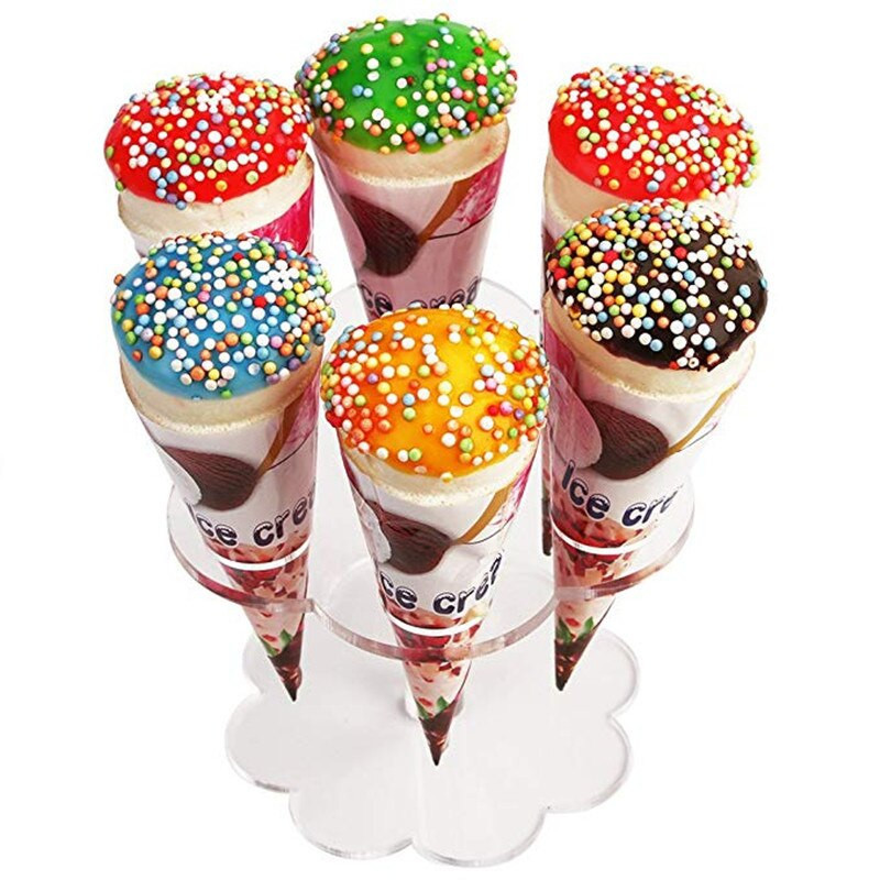 24/16/8 skylučių akrilo ledų kūgio laikiklio stovas susukamas dvisluoksnis vieno sluoksnio apvalus skaidraus ledų ekrano stovas