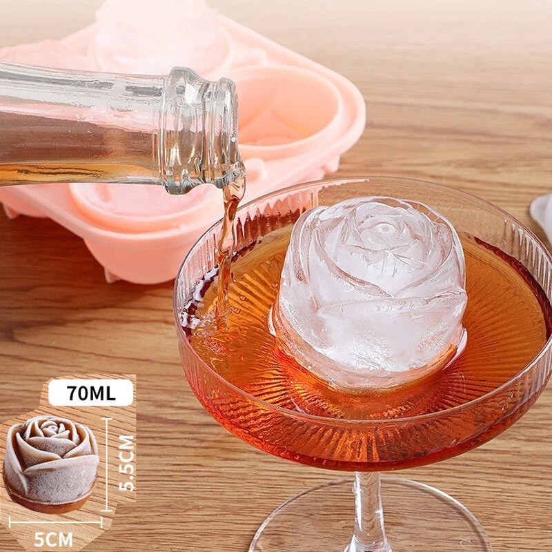 Silikónové formy na kocky ľadu s viečkom, 4 otvory, tvar kvetu ruže, výrobník ľadu, silikónová forma na ľad, čokoládová forma, kuchynská pomôcka