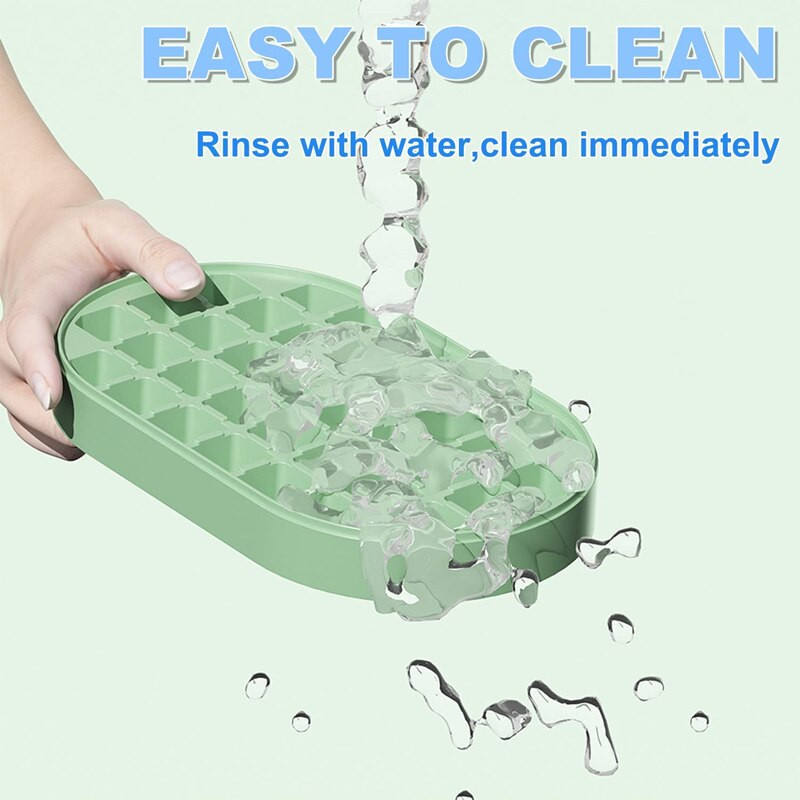 Ledo kubelių padėklas su dangteliu ir dėklu, lengvai atjungiamos ir lanksčios 72 kubelių sukraunamos ledo formelės su indu, ledo gaminimo aparatas su kaušeliu, be BPA