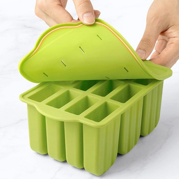Силиконова форма за сладолед с 12 кухини за хранителни цели с капак Направи си сам кутия за сладолед Lolly Mold Десертна тава за кубчета лед Кухненски джаджи