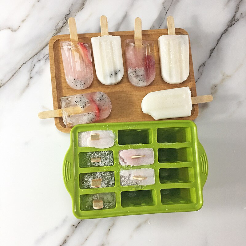 12-dutinová silikónová forma na zmrzlinu potravinárskej kvality s krytom, DIY forma na nanuk, forma na cukríky, dezert, tácka na ľad, kuchynské pomôcky