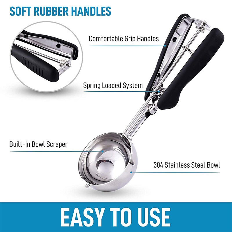 Nerūdijančio plieno sausainių kaušelis ledų kaušelis su neslystančia gumine rankena Sausainių tešlos kaušelis Ledų šaukštelis Virtuvės priedai