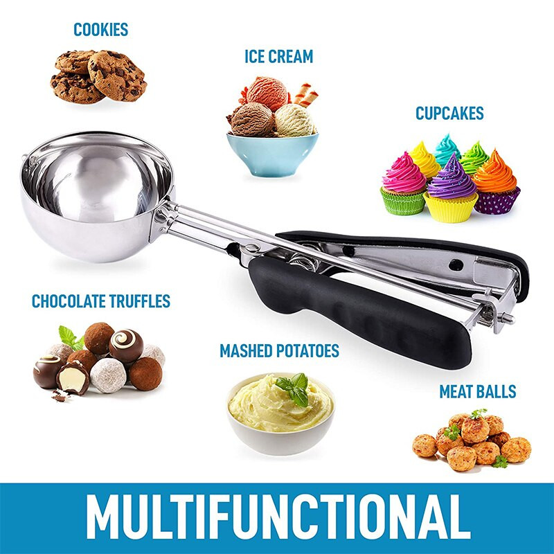 Nerūdijančio plieno sausainių kaušelis ledų kaušelis su neslystančia gumine rankena Sausainių tešlos kaušelis Ledų šaukštelis Virtuvės priedai