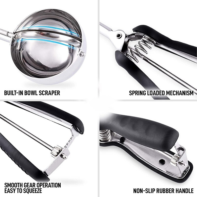 Nerūdijančio plieno sausainių kaušelis ledų kaušelis su neslystančia gumine rankena Sausainių tešlos kaušelis Ledų šaukštelis Virtuvės priedai