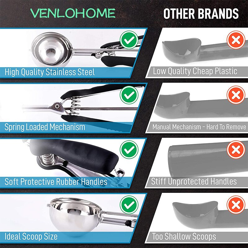 Nerūdijančio plieno sausainių kaušelis ledų kaušelis su neslystančia gumine rankena Sausainių tešlos kaušelis Ledų šaukštelis Virtuvės priedai