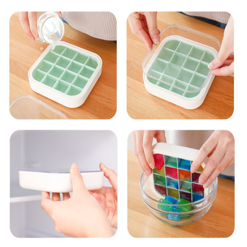 16 tinklelių ledo padėklo formelės silikoninės ledo kubelių formavimo padėklai su dangteliais Ledų įrankiai.