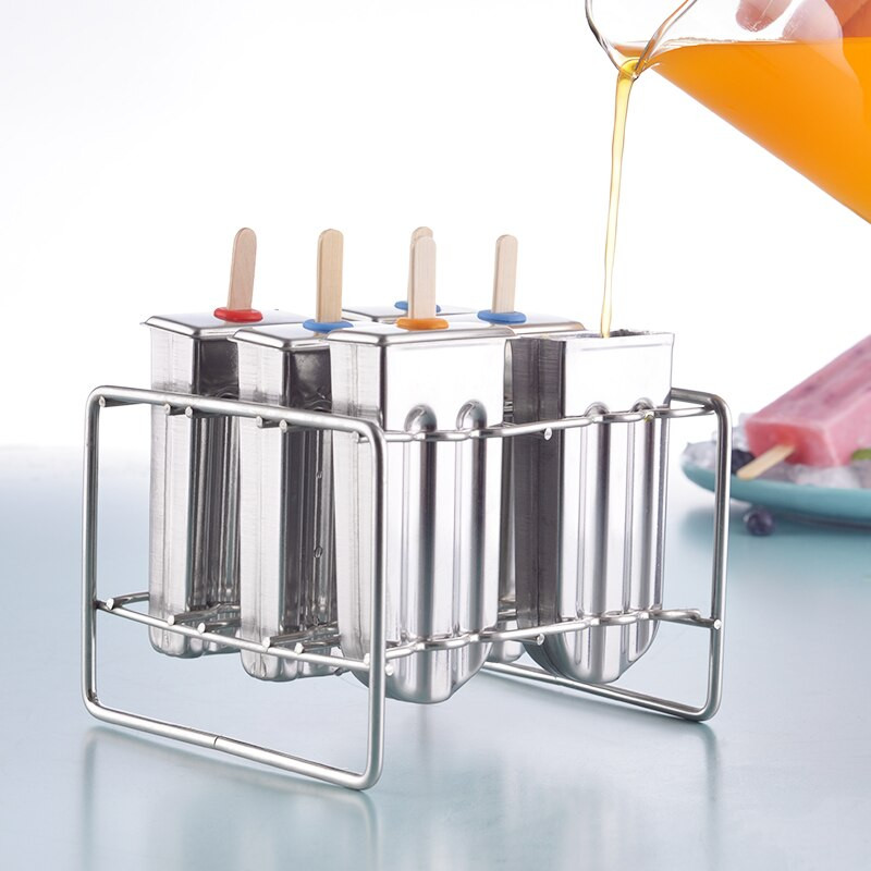 Okrúhla plochá forma na nanuk z nehrdzavejúcej ocele, zmrzlina, ovocné tyčinky, stroj na výrobu kuchynských nástrojov s držiakom, opakovane použiteľný dezertný stroj