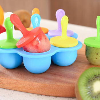 UPORS Силиконова форма за сладолед Mini 7 кухини за лед с цветни пръчици Многократно незалепващо устройство за производство на сладолед за хранителни цели за деца