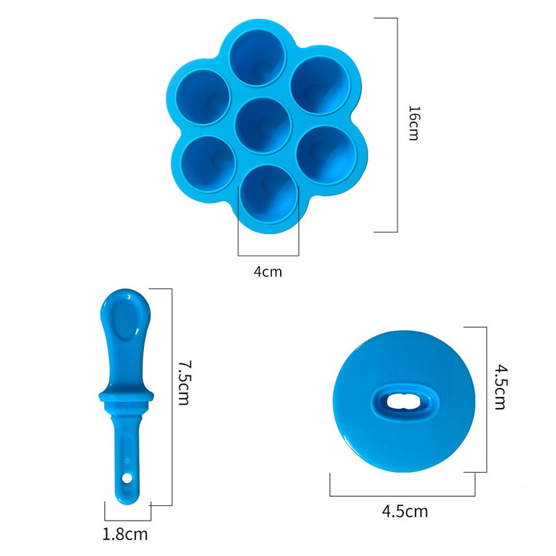 UPORS silikoninė pūslelių formelė mini 7 ertmių ledo formelė su spalvingais pagaliukais, daugkartinio naudojimo nelipnios maistinės pūslelinės, skirtos vaikams