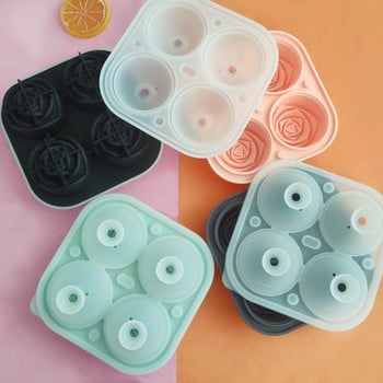 4-Hole Rose Flower Ice Diy Silicone Mold DIY Cocktail Ice Flower Ice Cube Λειαντικό Τροφίμων σιλικόνης ποιότητας Whisky Wine Bar Tools